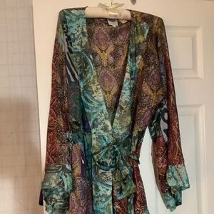 Diane Gilman 100% silk XL wrap top, kimono beautiful colors